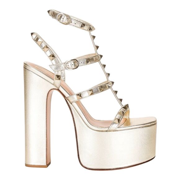 $1400 New VALENTINO GARAVANI Rockstud Platform Sandals Womens 10.5 EU-41 Beige - Picture 1 of 5